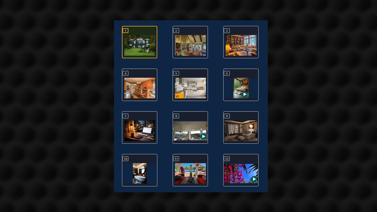 Media Loaded panel showing a 12-image grid with a caption field for the selected image